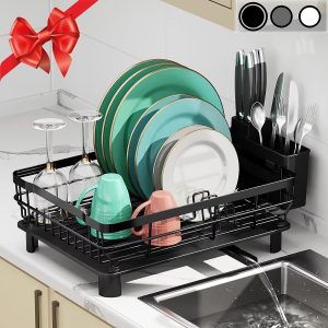 Dish Drainer with Removable Utensil Holder, Drainboard and Swivel Spout