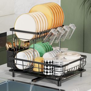 2 Tier Dish Drying Rack Multifunctional Dish Rack for Kitchen Counter