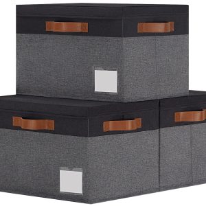 Closet Storage Boxes with Lid and 3 Leather Handles