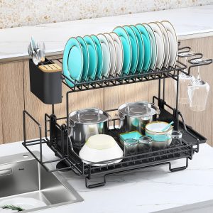 2 Tier Dish Rack, Large Dish Racks for Kitchen Counter
