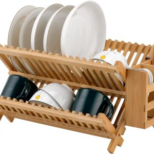Bamboo Folding 2-Tier Collapsible Drainer Dish Drying Rack
