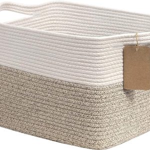 Woven Storage Basket for Shelves, Cotton Rope Dog Toy Bin
